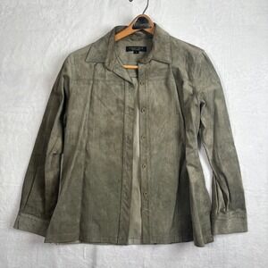 Golden Bear Green Leather Long Sleeve Collar Button Down Jacket Womens Small